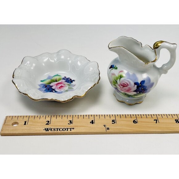 VTG 4pc Lot Ceramic Handpainted Miniature PITCHERS & BOWL Lefton Toyo Watkin - Picture 11 of 12